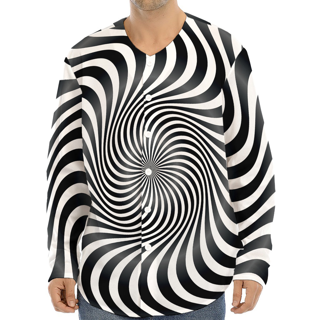 Black And White Illusory Motion Print Long Sleeve Baseball Jersey