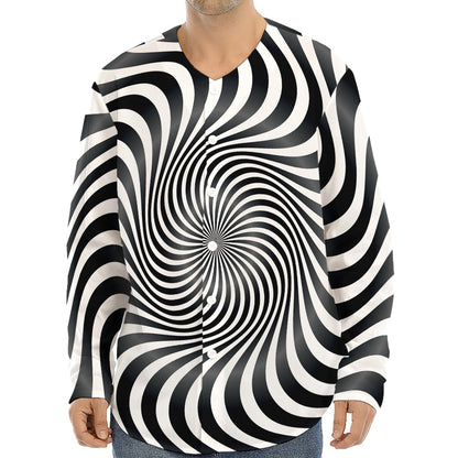 Black And White Illusory Motion Print Long Sleeve Baseball Jersey