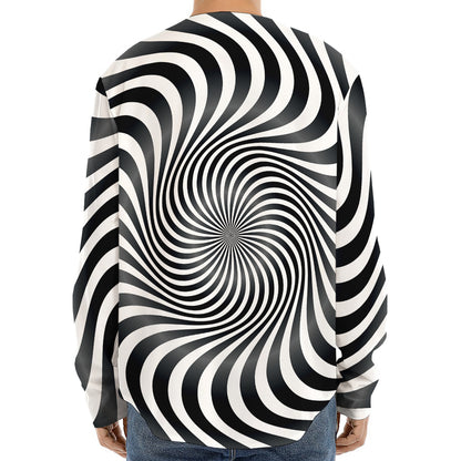 Black And White Illusory Motion Print Long Sleeve Baseball Jersey