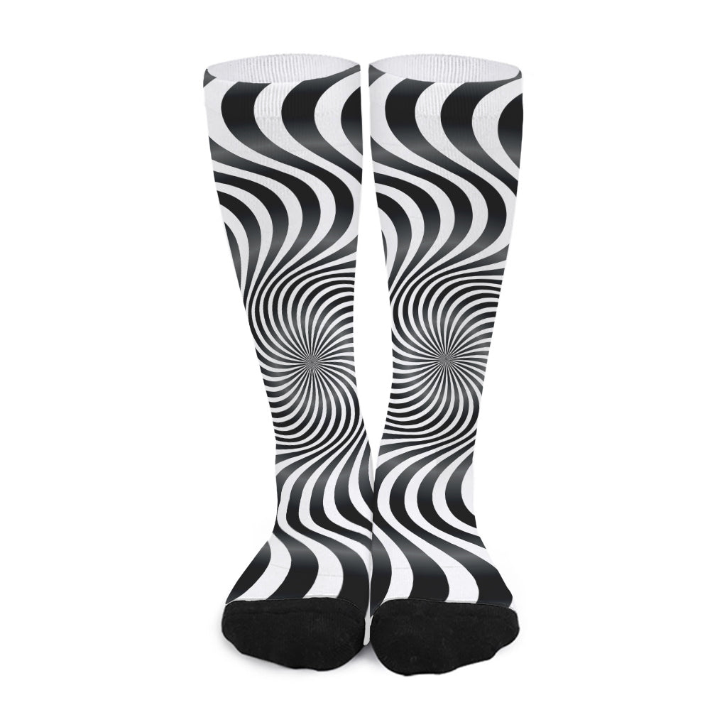 Black And White Illusory Motion Print Long Socks