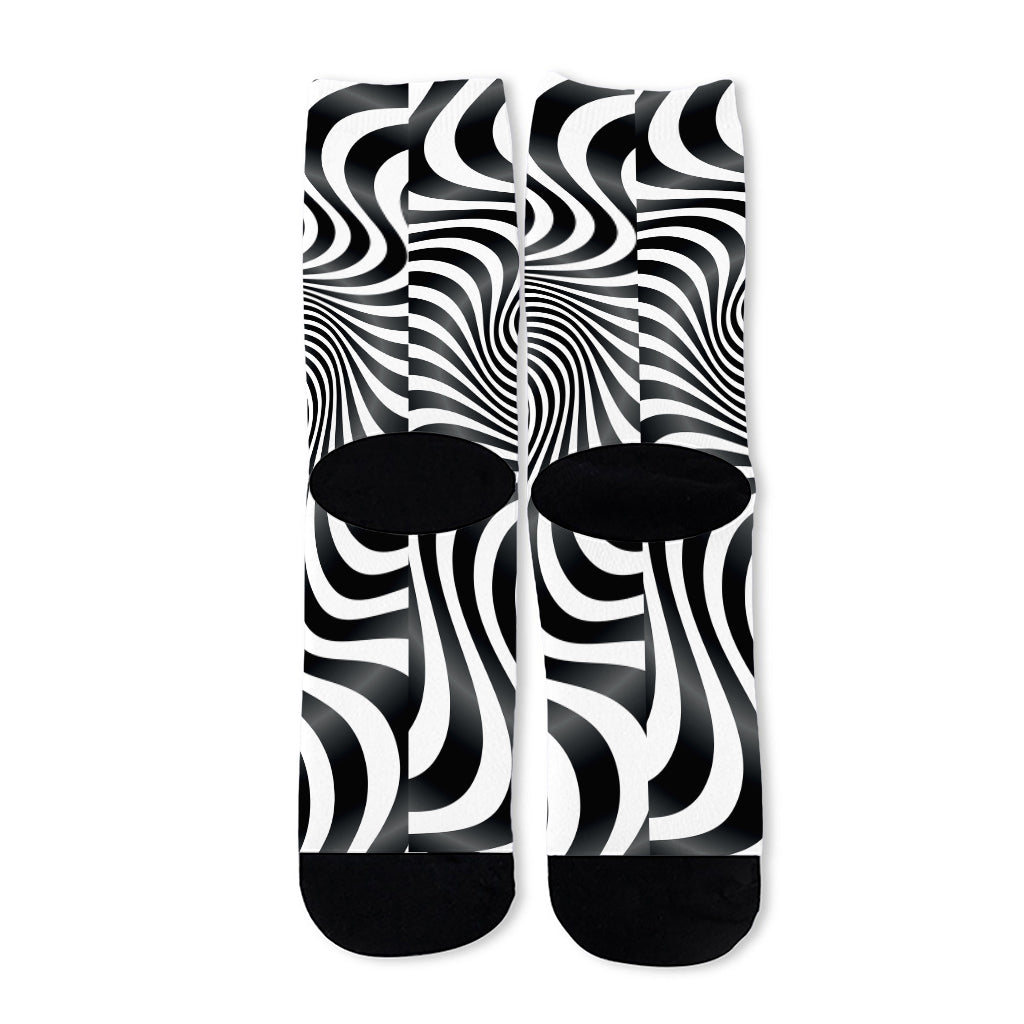 Black And White Illusory Motion Print Long Socks