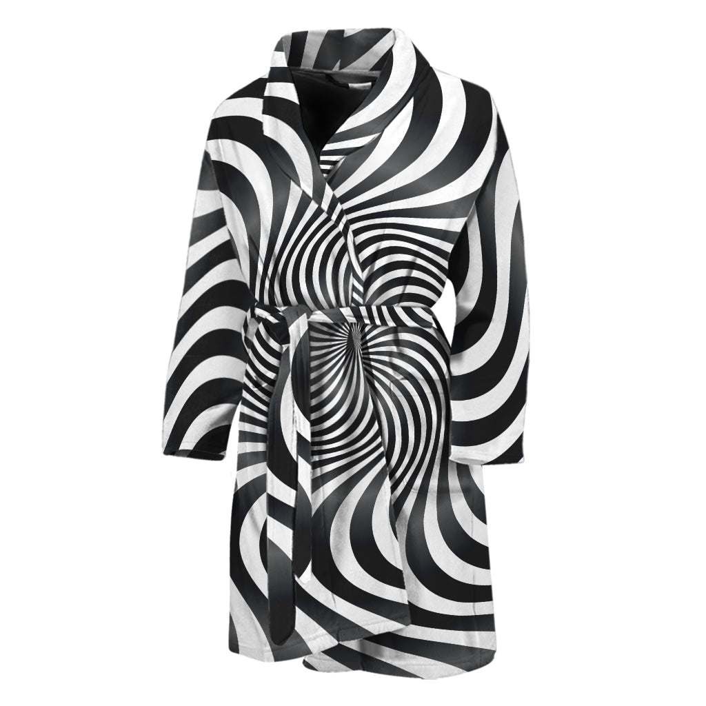 Black And White Illusory Motion Print Men's Bathrobe