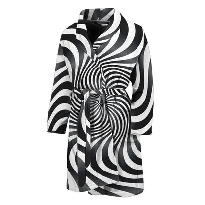 Black And White Illusory Motion Print Men's Bathrobe