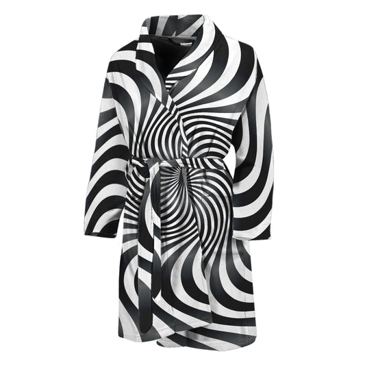 Black And White Illusory Motion Print Men's Bathrobe