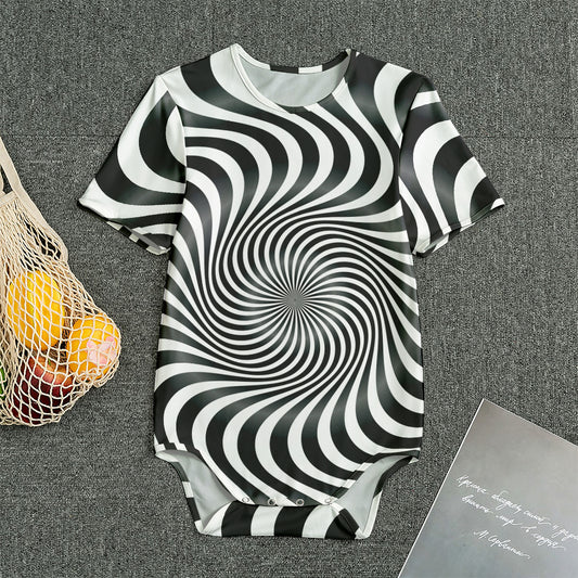 Black And White Illusory Motion Print Men's Bodysuit