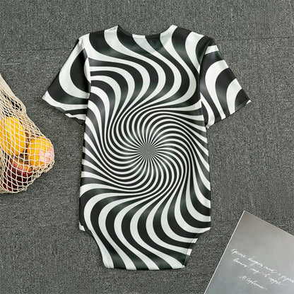 Black And White Illusory Motion Print Men's Bodysuit
