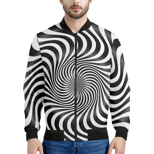 Black And White Illusory Motion Print Men's Bomber Jacket
