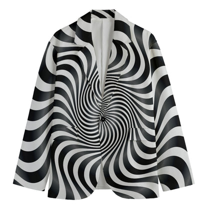 Black And White Illusory Motion Print Men's Cotton Blazer