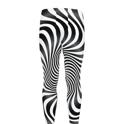 Black And White Illusory Motion Print Men's leggings