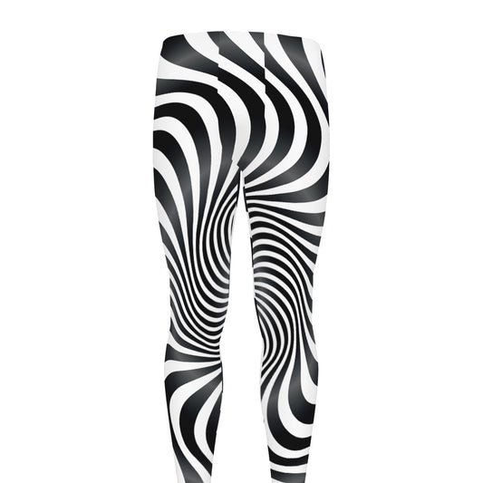 Black And White Illusory Motion Print Men's leggings