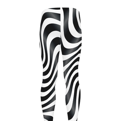 Black And White Illusory Motion Print Men's leggings