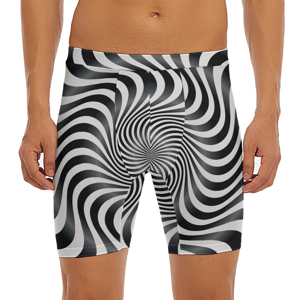 Black And White Illusory Motion Print Men's Long Boxer Briefs