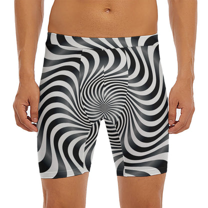 Black And White Illusory Motion Print Men's Long Boxer Briefs