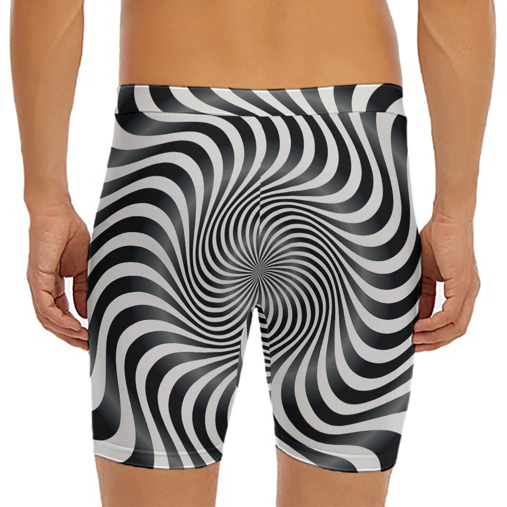 Black And White Illusory Motion Print Men's Long Boxer Briefs