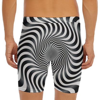 Black And White Illusory Motion Print Men's Long Boxer Briefs