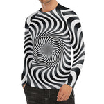 Black And White Illusory Motion Print Men's Long Sleeve Rash Guard