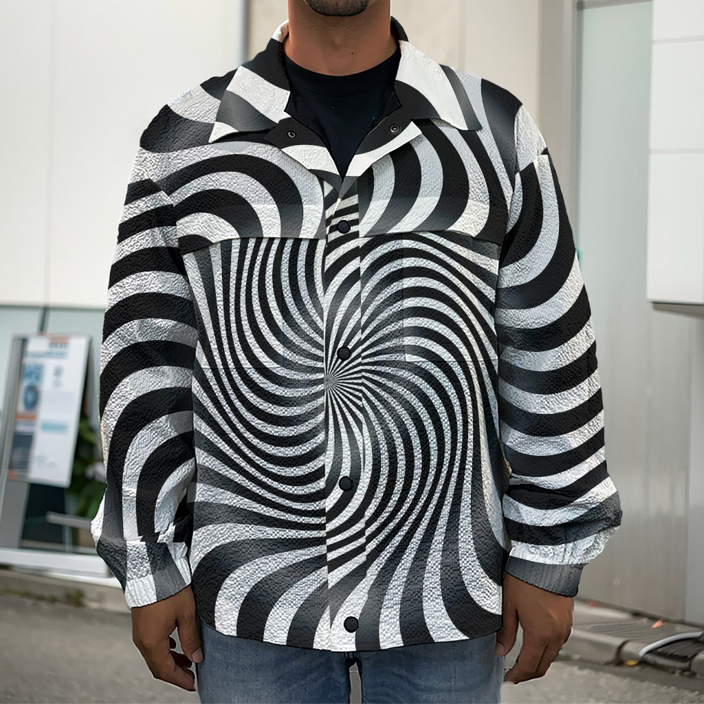 Black And White Illusory Motion Print Men's Shirt Jacket
