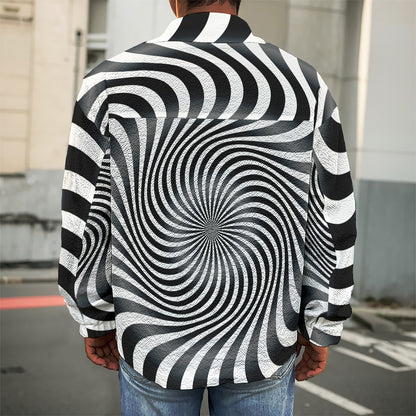 Black And White Illusory Motion Print Men's Shirt Jacket