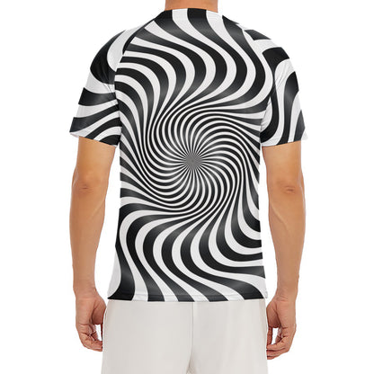 Black And White Illusory Motion Print Men's Short Sleeve Rash Guard