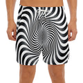 Black And White Illusory Motion Print Men's Split Running Shorts