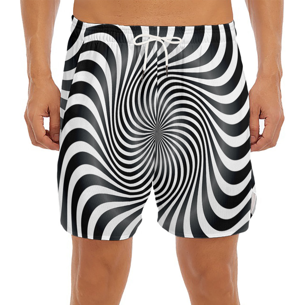 Black And White Illusory Motion Print Men's Split Running Shorts
