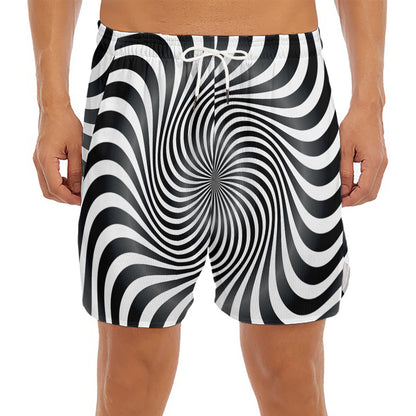 Black And White Illusory Motion Print Men's Split Running Shorts