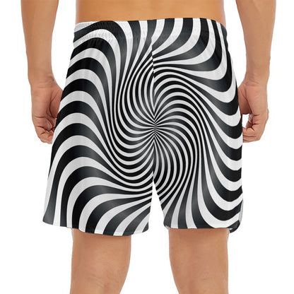 Black And White Illusory Motion Print Men's Split Running Shorts