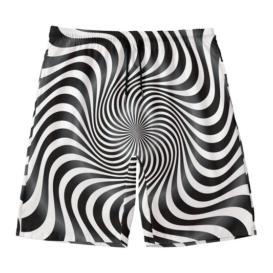 Black And White Illusory Motion Print Men's Swim Trunks