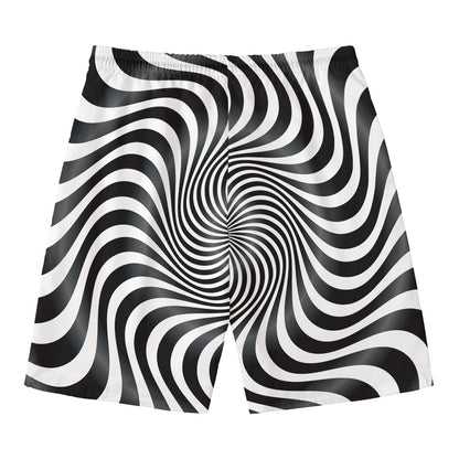 Black And White Illusory Motion Print Men's Swim Trunks
