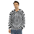 Black And White Illusory Motion Print Men's Velvet Pullover Hoodie