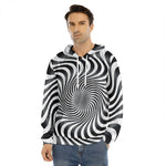 Black And White Illusory Motion Print Men's Velvet Pullover Hoodie