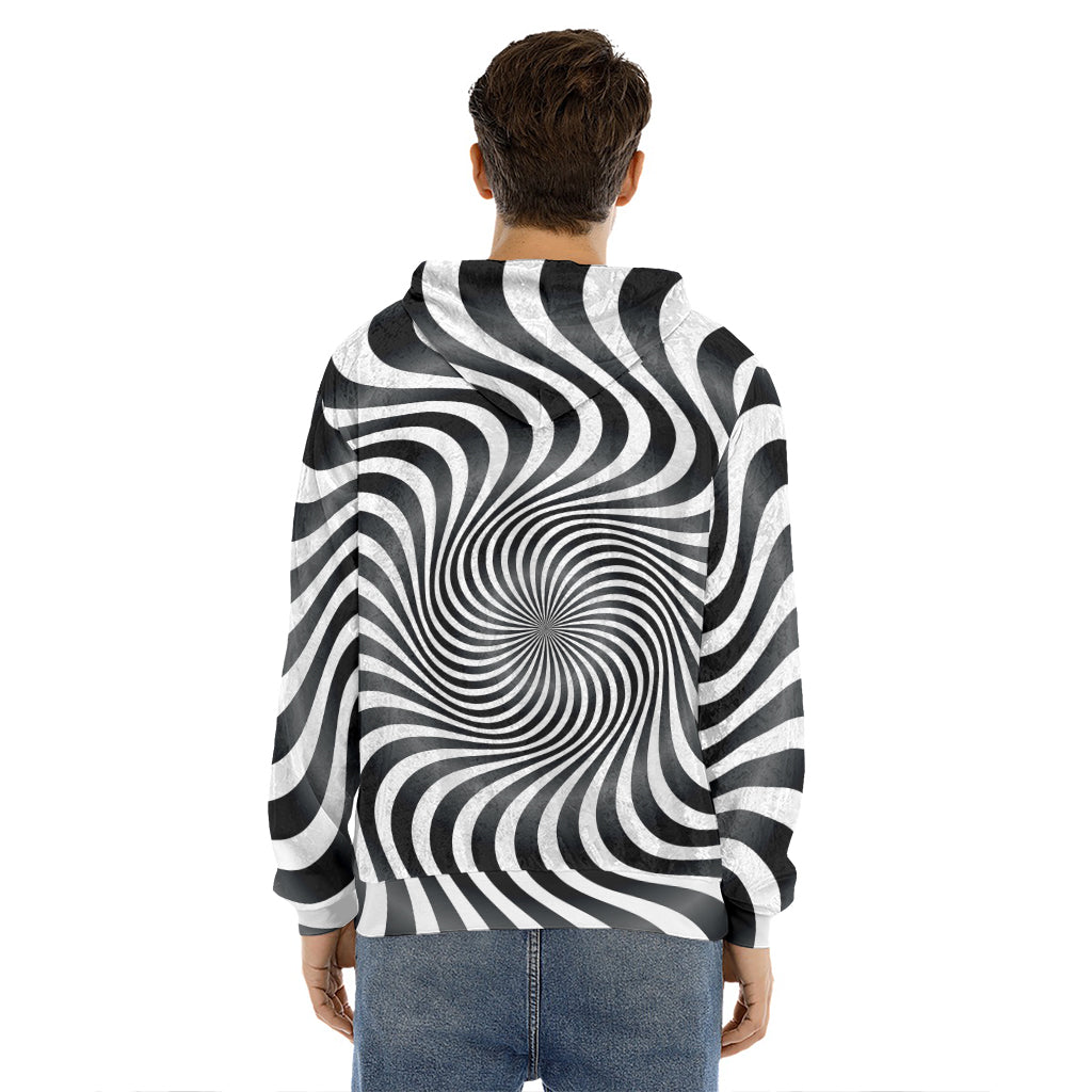 Black And White Illusory Motion Print Men's Velvet Pullover Hoodie