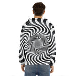 Black And White Illusory Motion Print Men's Velvet Pullover Hoodie