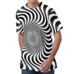 Black And White Illusory Motion Print Men's Velvet T-Shirt