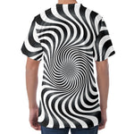 Black And White Illusory Motion Print Men's Velvet T-Shirt