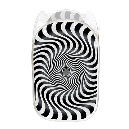 Black And White Illusory Motion Print Mesh Laundry Hamper