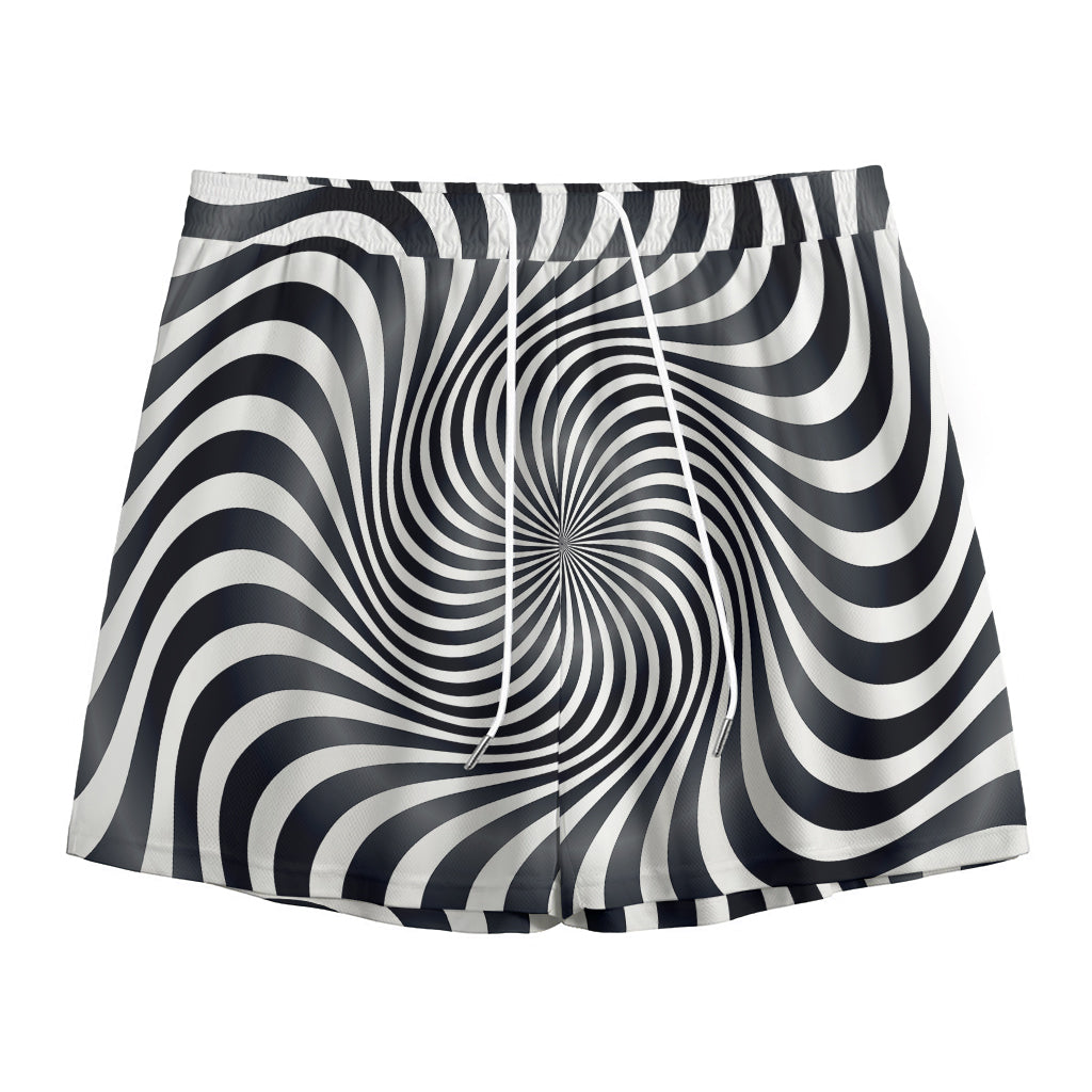 Black And White Illusory Motion Print Mesh Shorts
