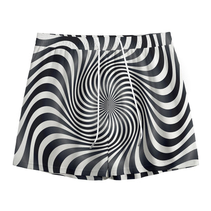 Black And White Illusory Motion Print Mesh Shorts