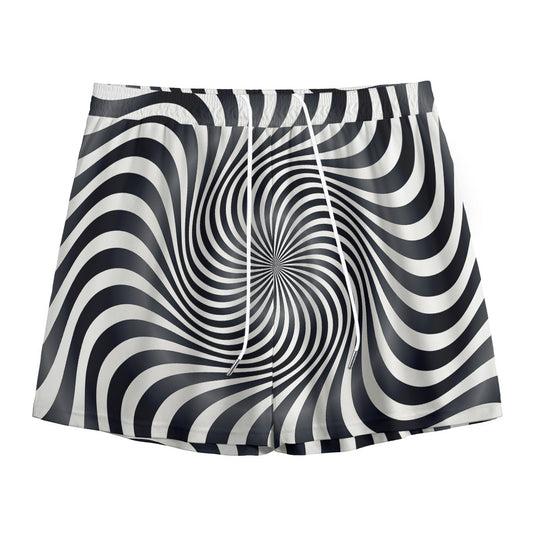 Black And White Illusory Motion Print Mesh Shorts