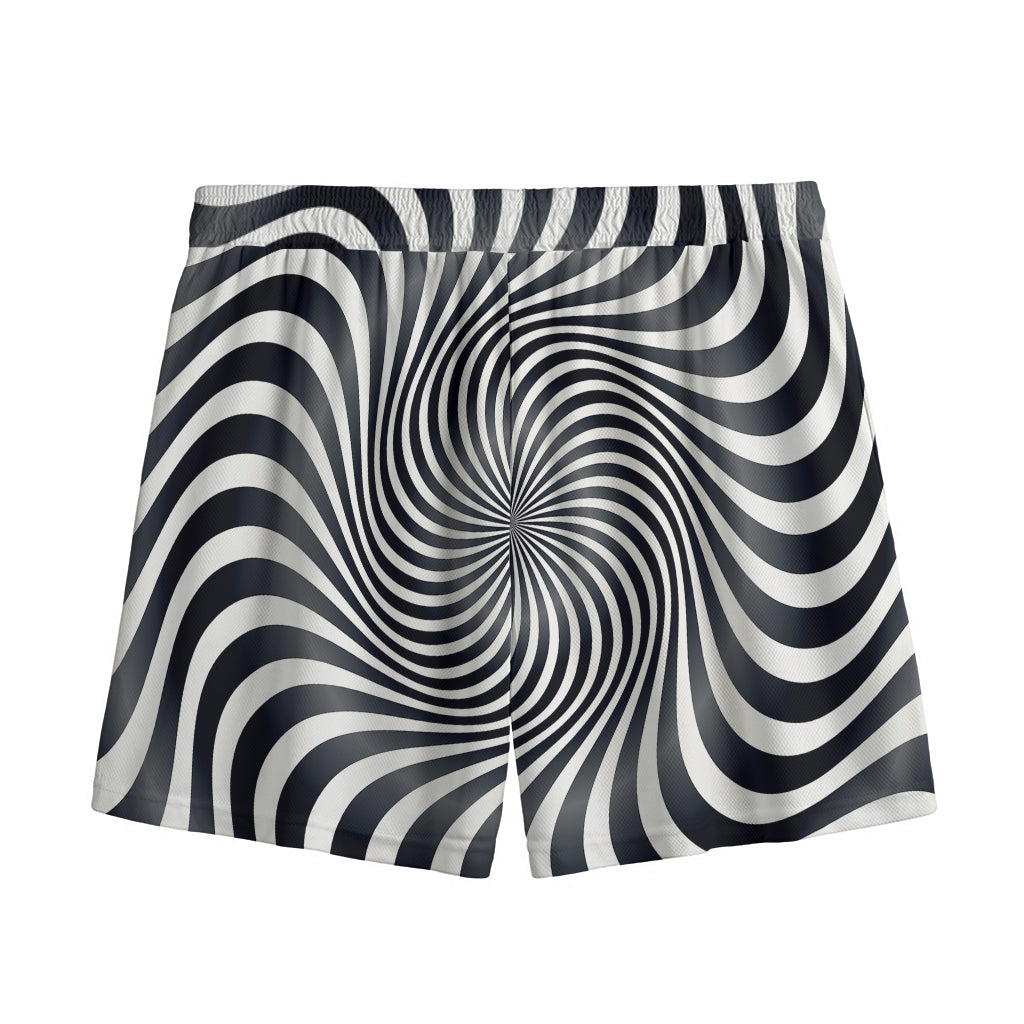 Black And White Illusory Motion Print Mesh Shorts