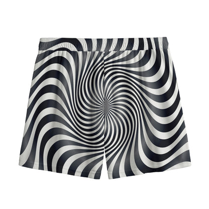 Black And White Illusory Motion Print Mesh Shorts