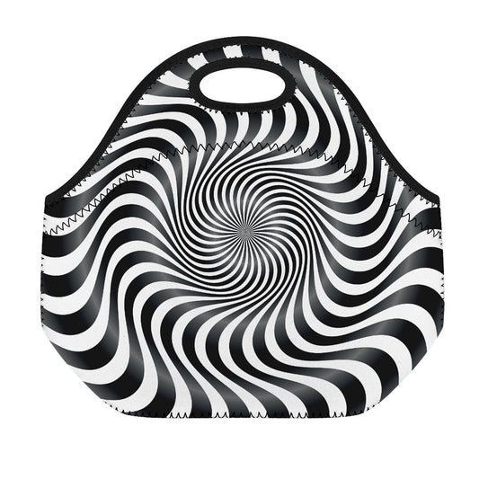 Black And White Illusory Motion Print Neoprene Lunch Bag