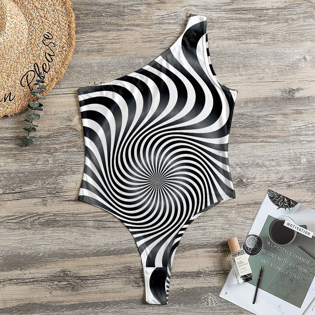 Black And White Illusory Motion Print One Shoulder Bodysuit