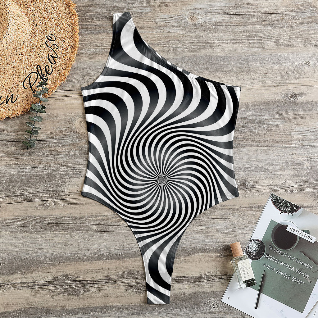 Black And White Illusory Motion Print One Shoulder Bodysuit