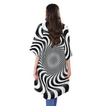 Black And White Illusory Motion Print Open Front Beach Cover Up