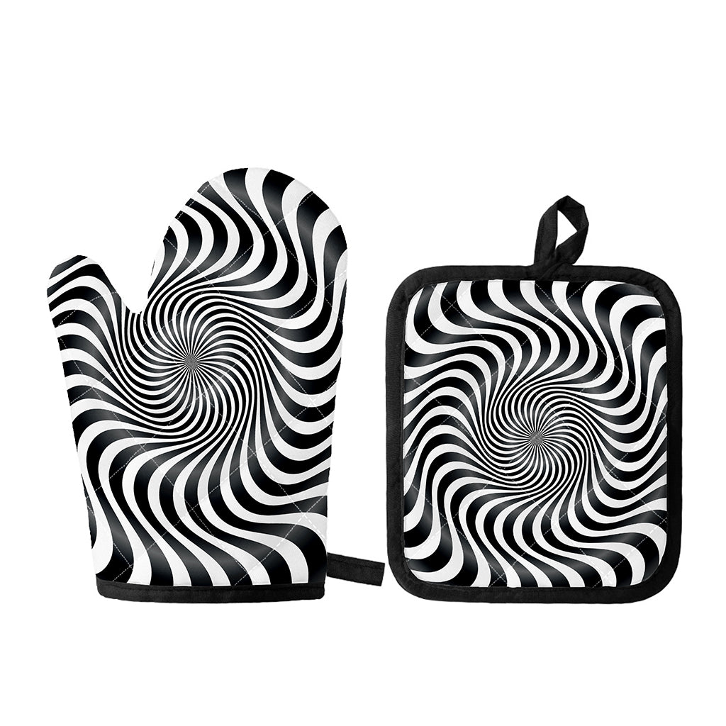 Black And White Illusory Motion Print Oven Mitt And Pot Holder Set