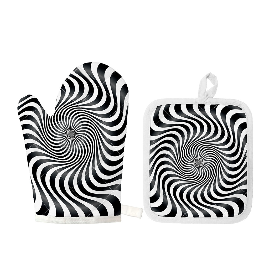 Black And White Illusory Motion Print Oven Mitt And Pot Holder Set