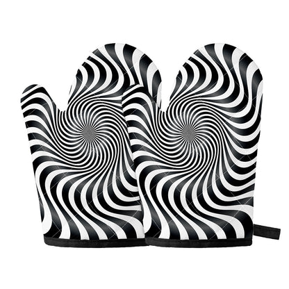 Black And White Illusory Motion Print Oven Mitts
