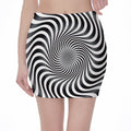Black And White Illusory Motion Print Pencil Mini Skirt