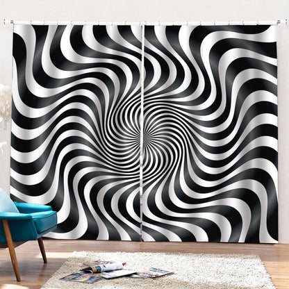 Black And White Illusory Motion Print Pencil Pleat Curtains